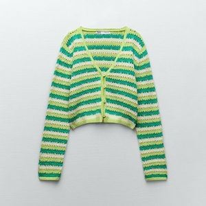 Zara green crochet cropped cardigan